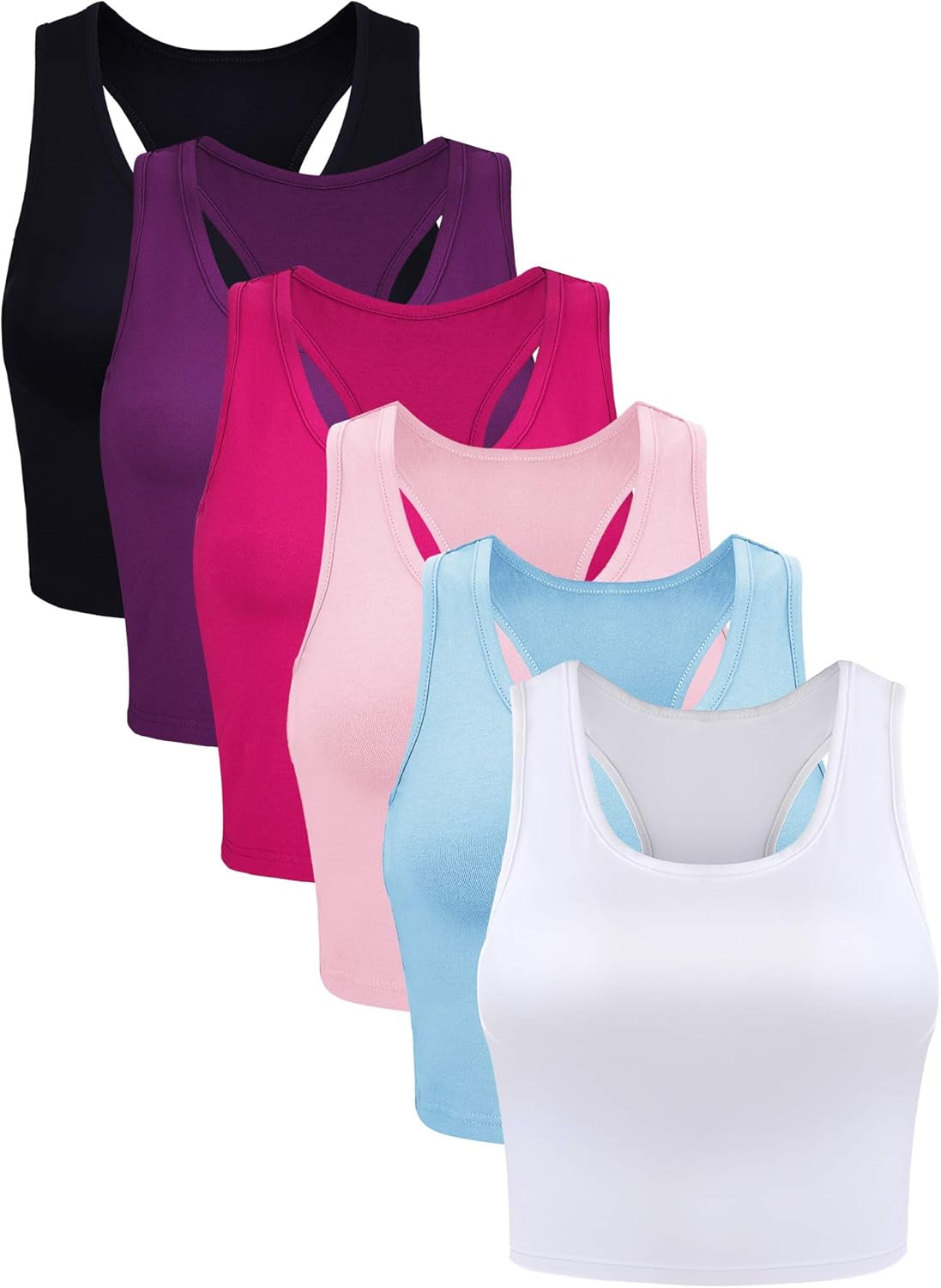 Essential 6-Pack Sleeveless Racerback Sports Crop Tops for Women & Girls – Your Go-To for Everyday Style and Comfort!