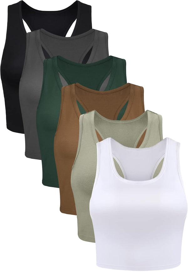 Essential 6-Pack Sleeveless Racerback Sports Crop Tops for Women & Girls – Your Go-To for Everyday Style and Comfort!